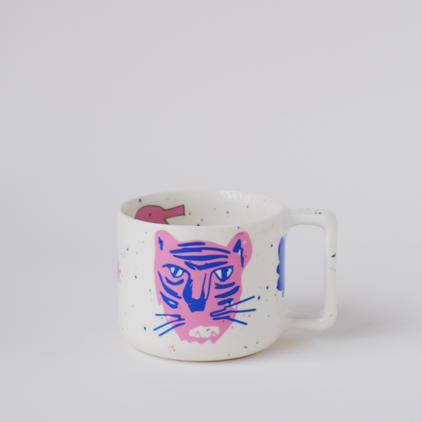 Tiger's head mug — pink and blue