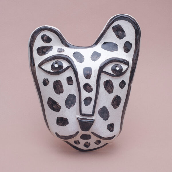 Decorative Black Cheetah mask made from chamotte