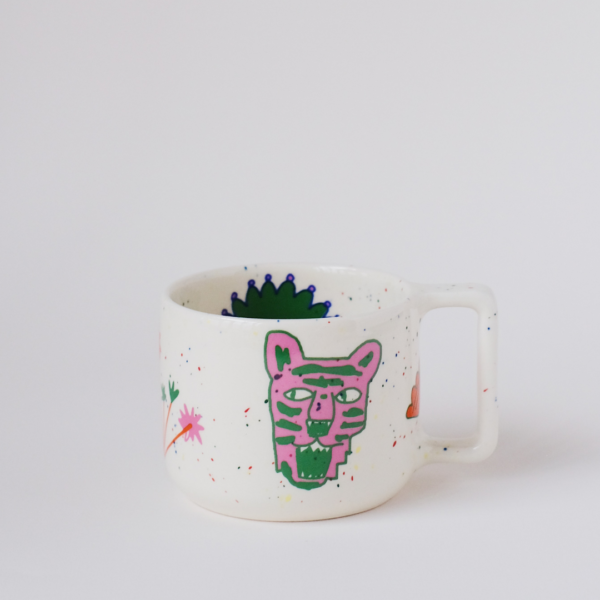 Tiger's head mug — pink and green