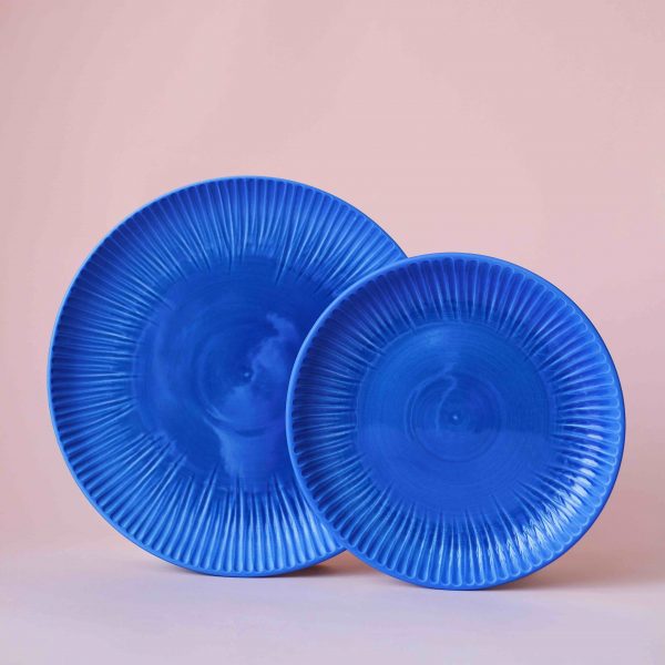 Set of 4 blue Seafruit plates