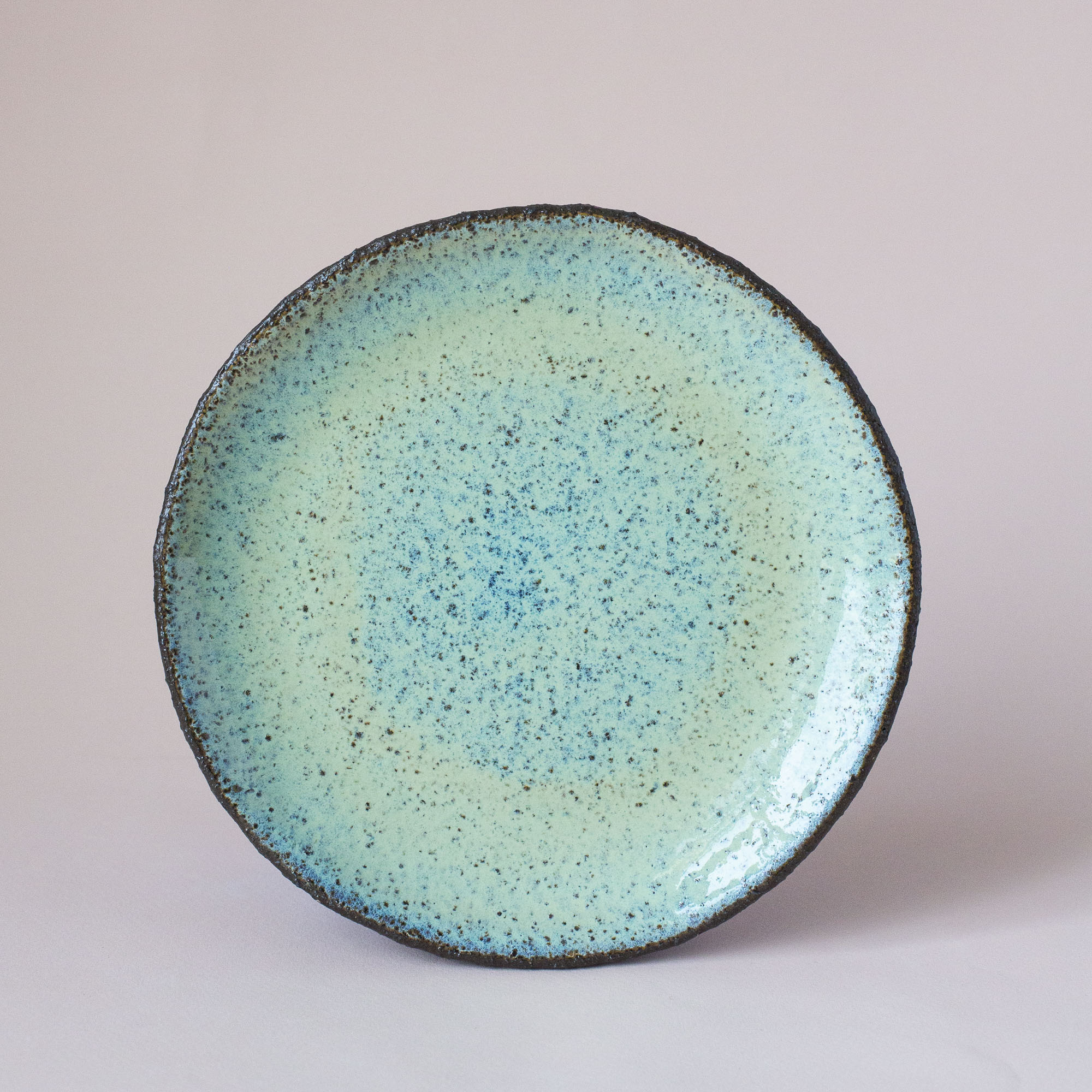 Turquoise plate made from chamotte clay, 21 cm
