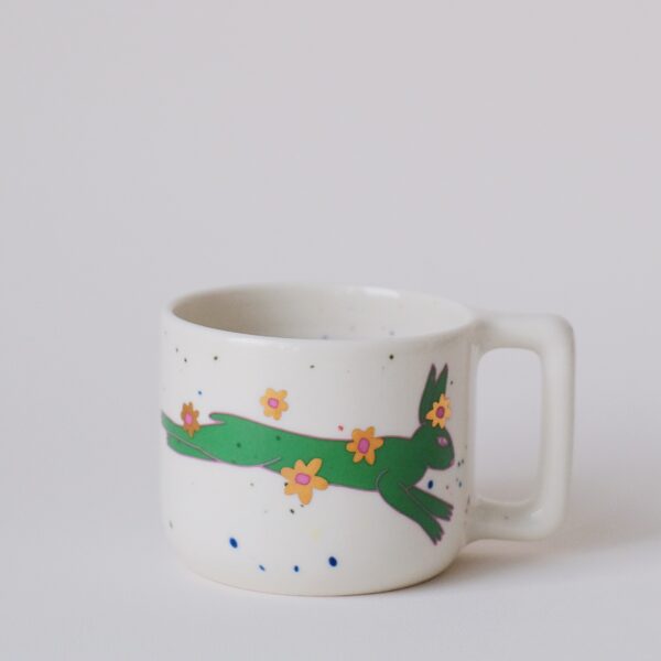 Green rabbit mug with gold luster